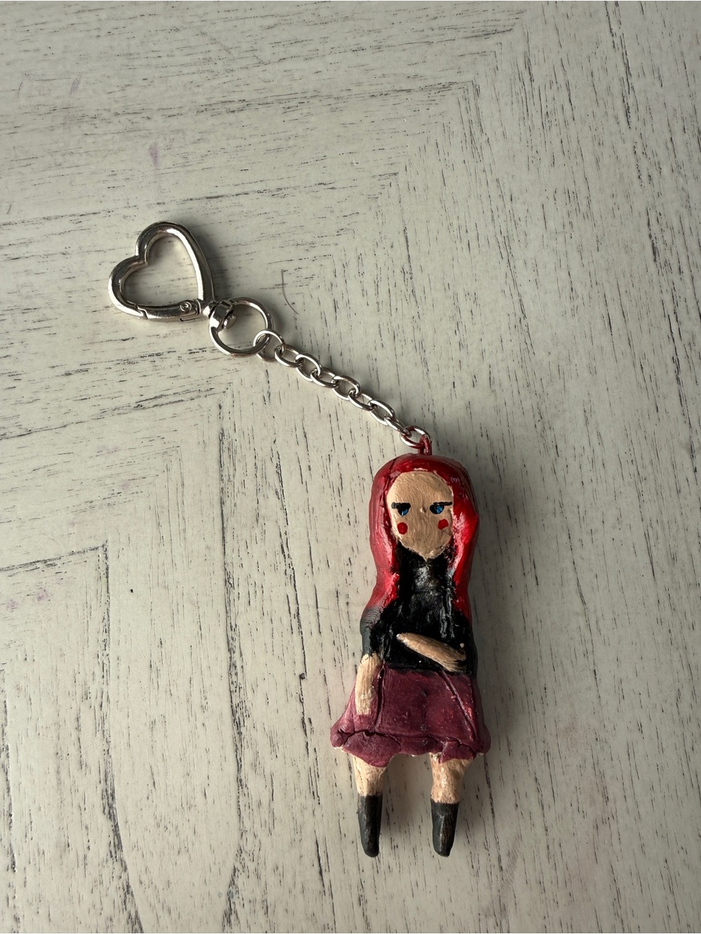 Handmade clay doll keychain